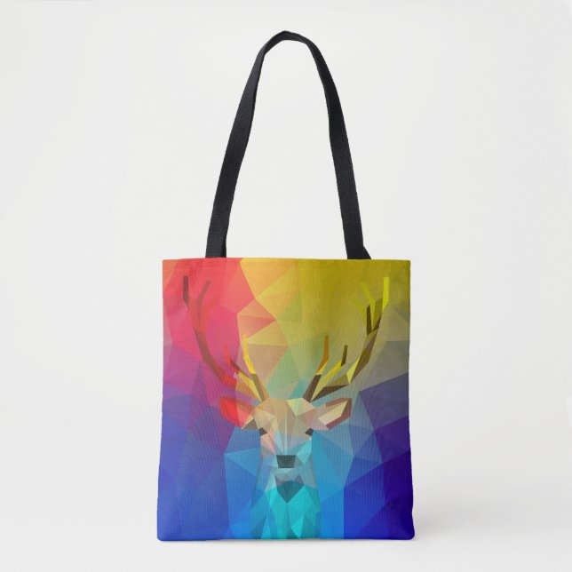 Colourful geometric caribou hologram illustration tote bag (Front)