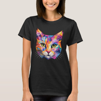 Colourful Geometric Cat Face Low Poly Triangle Art T-Shirt