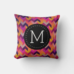 Colourful Geometric Chevron With Custom Monogram Cushion