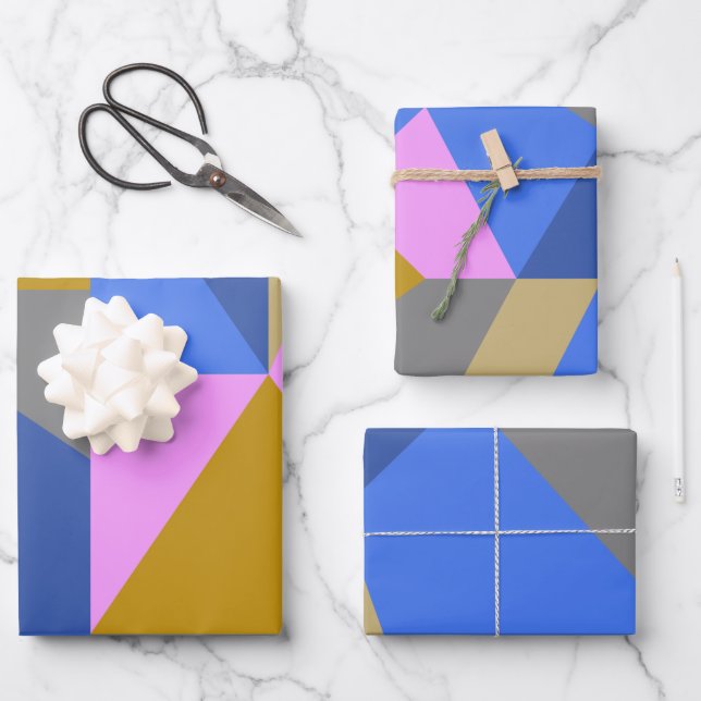Colourful Geometric Colour Block Pattern Pink Blue Wrapping Paper Sheet (Front)