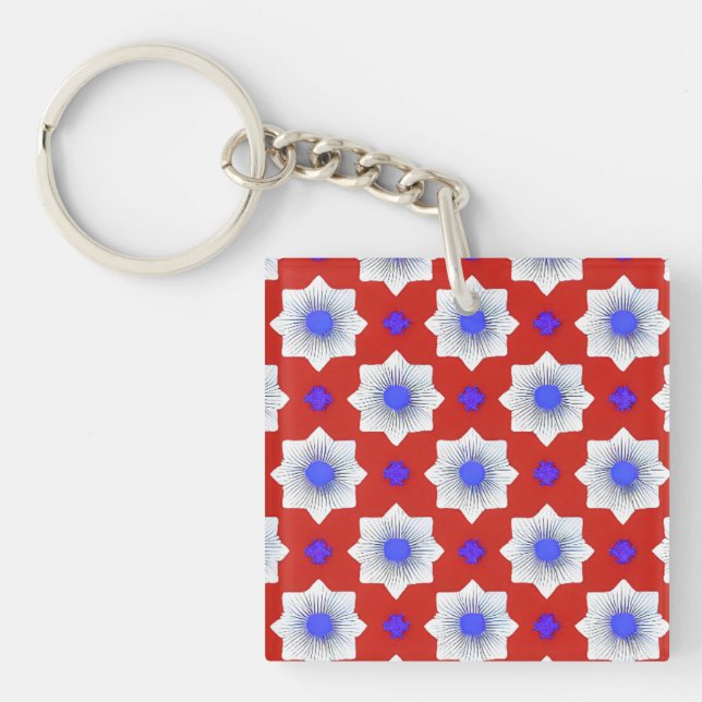 Colourful, geometric, cool, modern, trendy graphic key ring (Front)