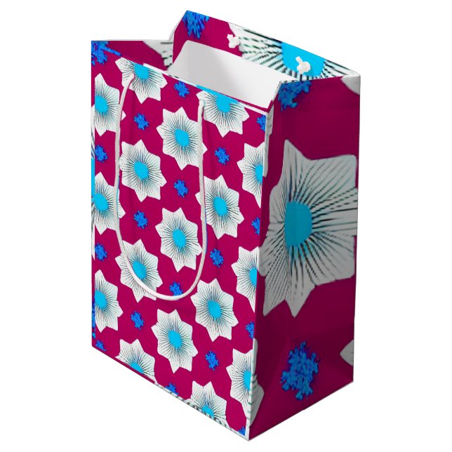 Colourful, geometric, cool, modern, trendy graphic medium gift bag (Back Angled)