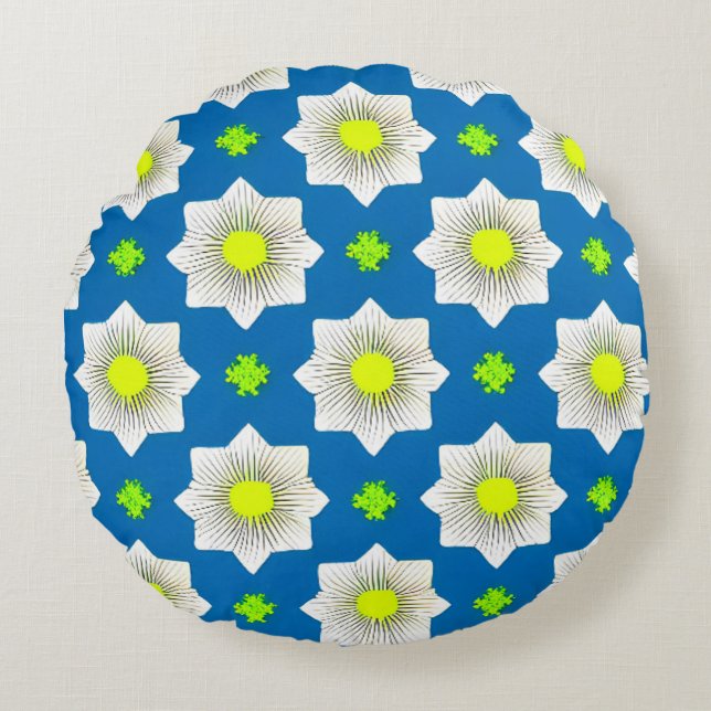 Colourful, geometric, cool, modern, trendy graphic round cushion (Front)