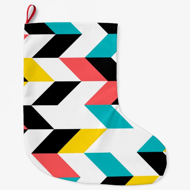 Colourful, geometric, cool, unique, trendy graphic large christmas stocking (Front)