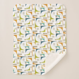 Colourful Geometric Corners Mid Century Pattern Sherpa Blanket