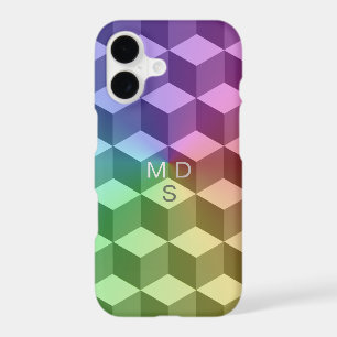 Colourful Geometric Cubes Monogram iPhone Case