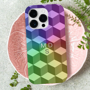 Colourful Geometric Cubes Monogram iPhone Case