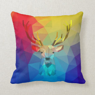Colourful geometric deer and background cushion