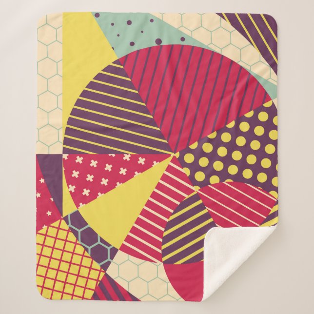 Colourful Geometric Design Abstract Sherpa Blanket (Front)