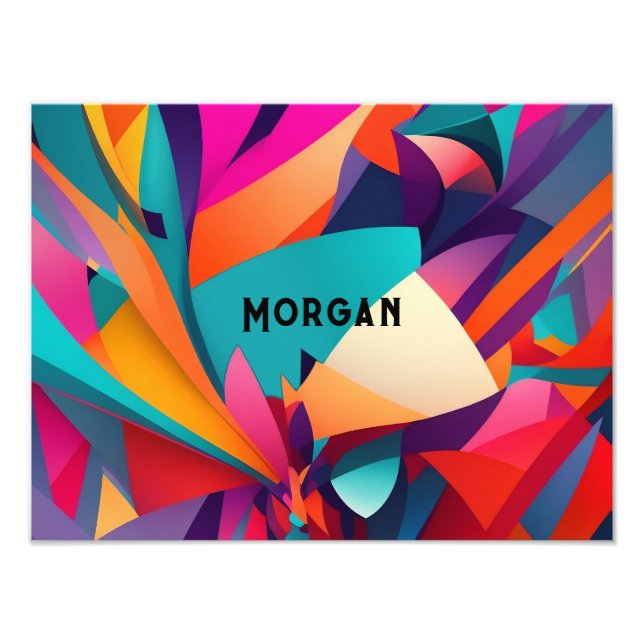 Colourful Geometric Design, Name Monogram Message Photo Print (Front)