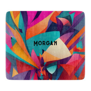 Colourful Geometric Design, Name or Monogram Cutting Board