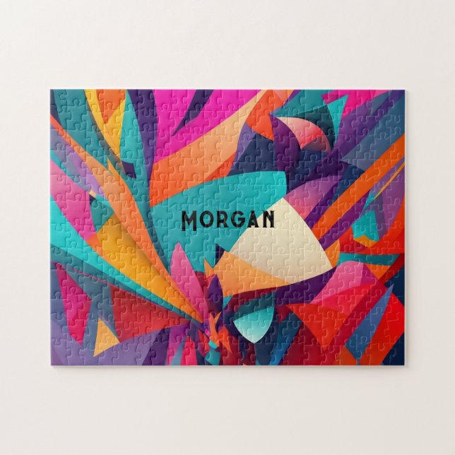 Colourful Geometric Design, Name or Monogram Jigsaw Puzzle (Horizontal)