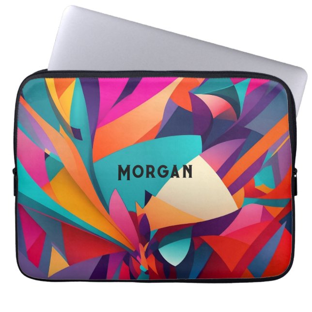 Colourful Geometric Design, Name or Monogram Laptop Sleeve (Front)