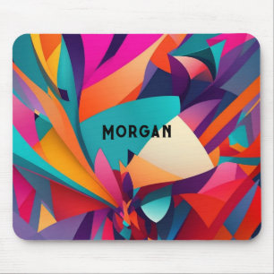 Colourful Geometric Design, Name or Monogram Mouse Mat