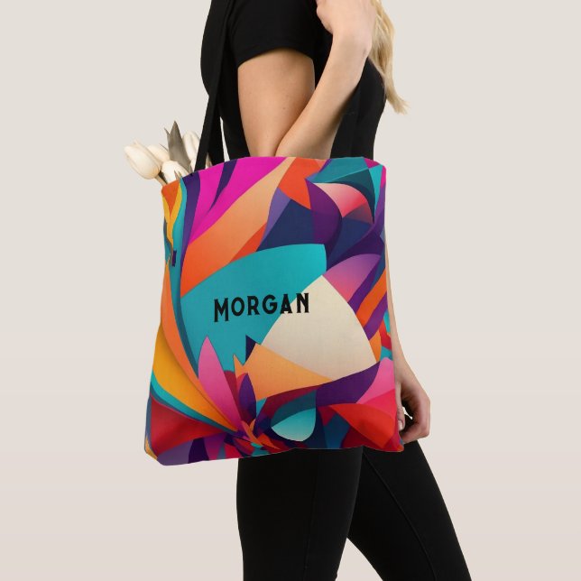 Colourful Geometric Design, Name or Monogram Tote Bag (Close Up)