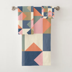 Colourful Geometric Design Pattern in Navy and Bath Towel Set