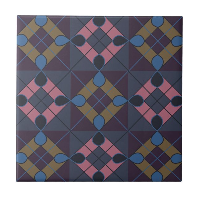Colourful Geometric Diamond Pattern Tile (Front)
