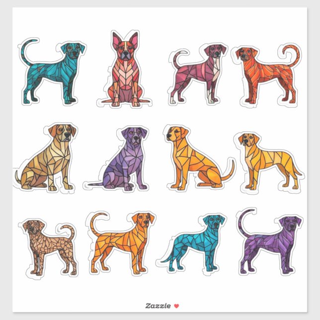 Colourful Geometric Dog Illustrations Set in Stick (Sheet)
