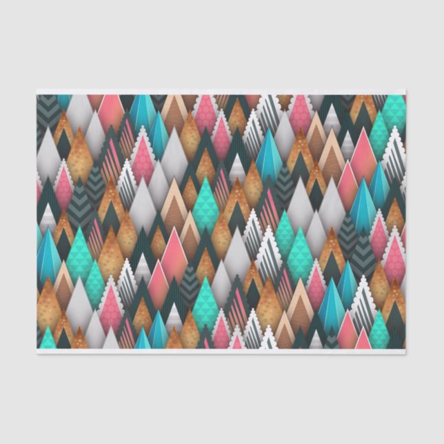 Colourful Geometric Evergreen Forest Christmas Tre Tissue Paper (Front)