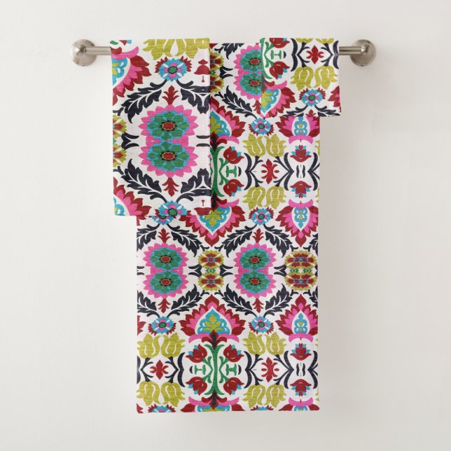 Colourful Geometric Floral Pattern Bright Pattern Bath Towel Set (Insitu)