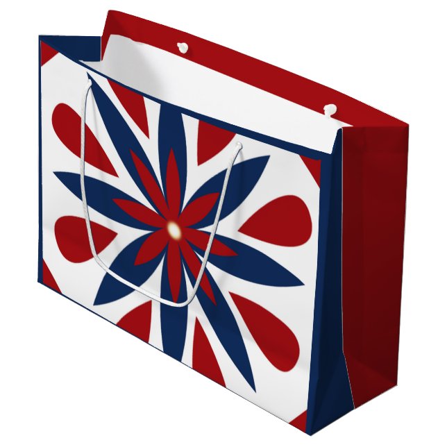 Colourful Geometric Floral Pattern Large Gift Bag (Front Angled)