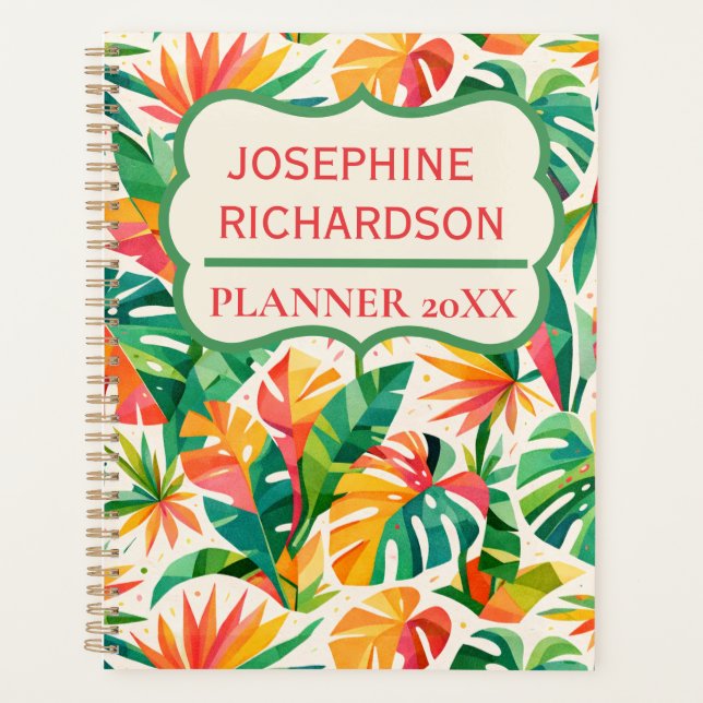Colourful Geometric Floral Pattern Retro Modern  Planner (Front)