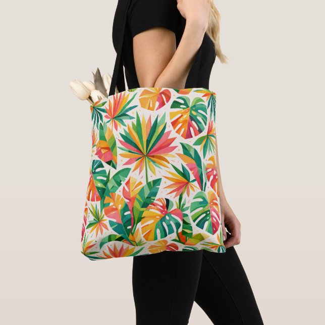Colourful Geometric Floral Pattern Retro Modern  Tote Bag (Close Up)