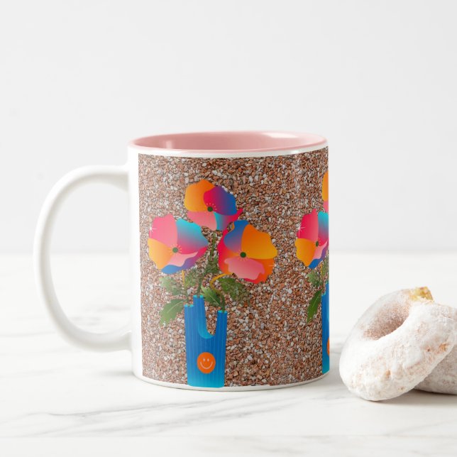 Colourful Geometric Flower Art Coffee Mug (With Donut)