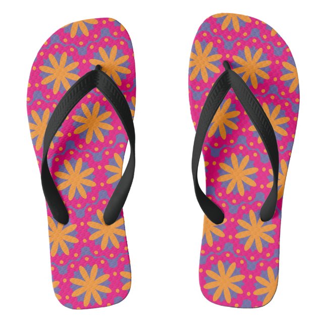 Colourful Geometric Flower Design Flip Flops (Footbed)