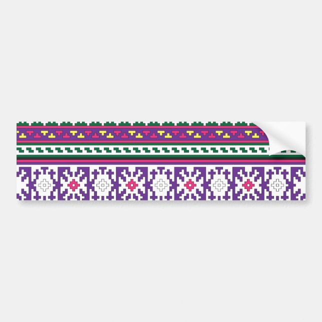Colourful Geometric Folk Art design with flowers Bumper Sticker (Front)