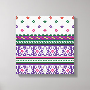 Colourful Geometric Folk Art design with flowers Canvas Print