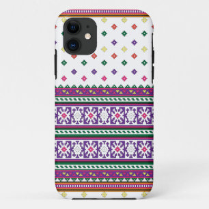 Colourful Geometric Folk Art design with flowers iPhone 11 Case