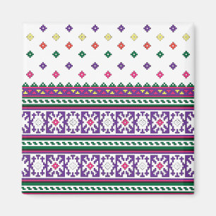 Colourful Geometric Folk Art design with flowers Magnet