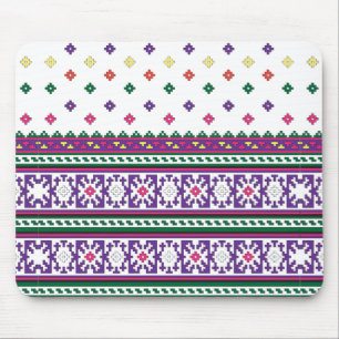 Colourful Geometric Folk Art design with flowers Mouse Mat