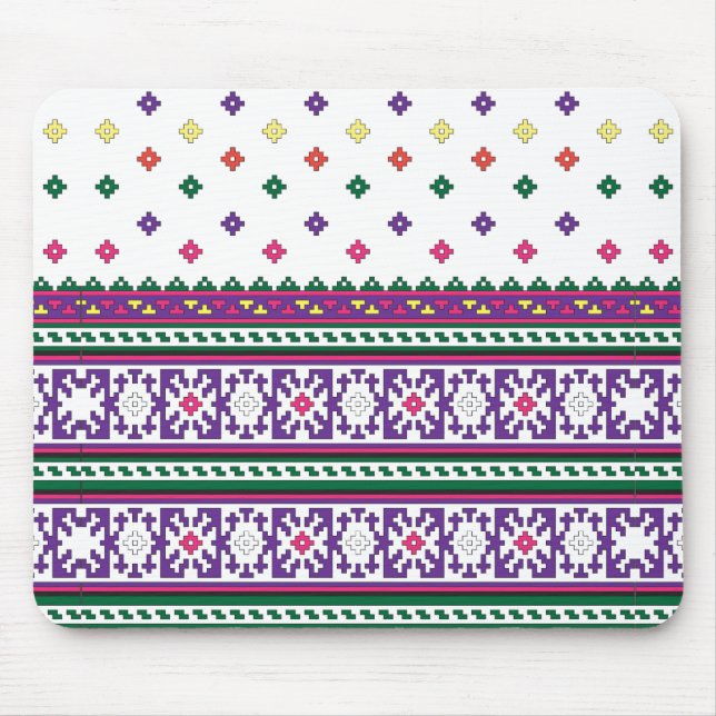 Colourful Geometric Folk Art design with flowers Mouse Mat (Front)