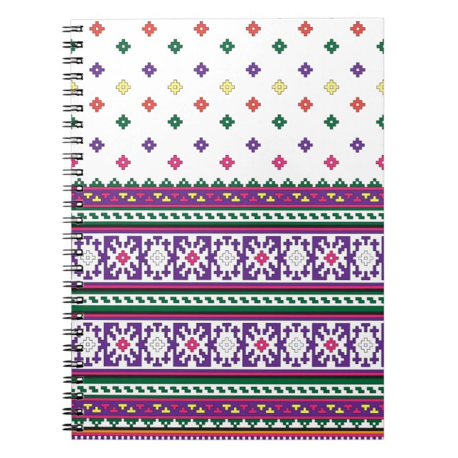 Colourful Geometric Folk Art design with flowers Notebook (Front)