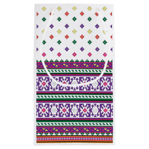 Colourful Geometric Folk Art design with flowers Small Gift Bag