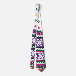 Colourful Geometric Folk Art design with flowers Tie
