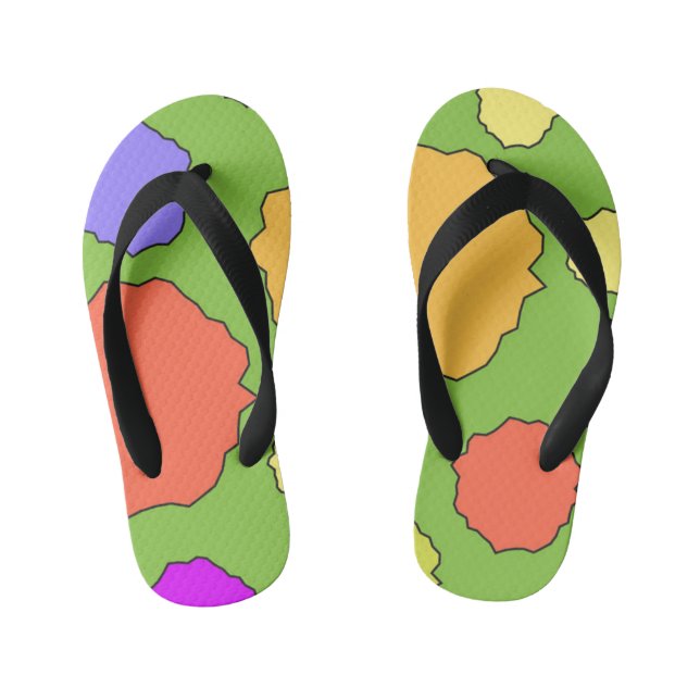 Colourful Geometric funky retro circles Kid's Flip Flops (Footbed)