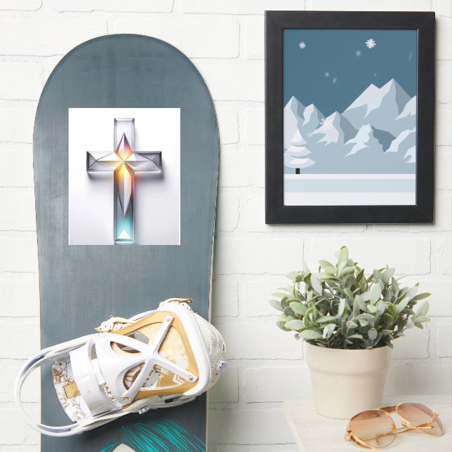 Colourful Geometric Gemstone Christian Cross (Snowboard)