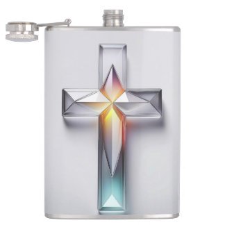 Colourful Geometric Gemstone Christian Cross Hip Flask