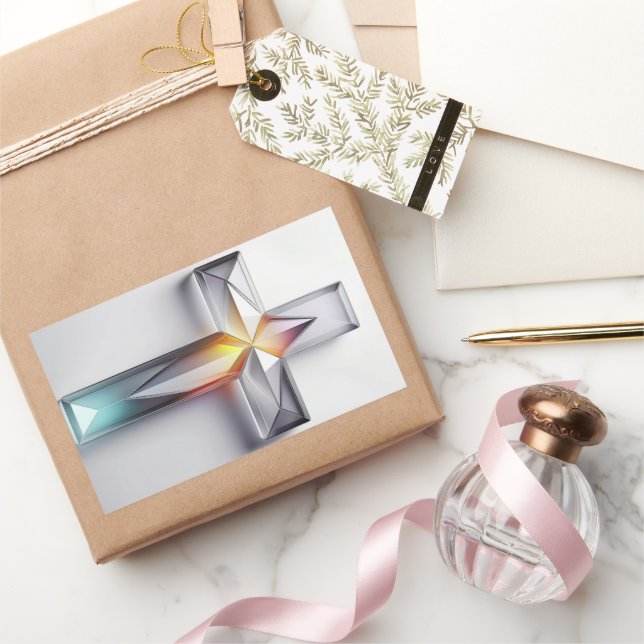 Colourful Geometric Gemstone Christian Cross Rectangular Sticker (Gifting)