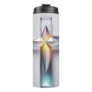 Colourful Geometric Gemstone Christian Cross Thermal Tumbler