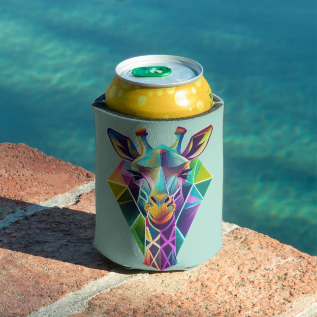 Colourful Geometric Giraffe Head Can Cooler (In Situ Pool)