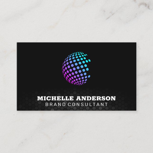 Colourful Geometric Globe | Geometric Background Business Card (Front)