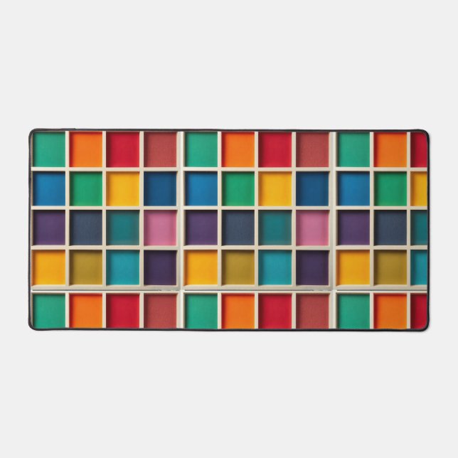 Colourful Geometric Grid Panel Desk Mat (Front)