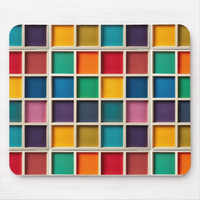 Colourful Geometric Grid Panel Mouse Mat (Front)