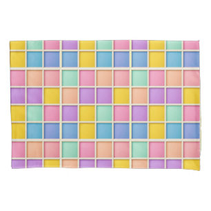 Colourful Geometric Grid Panel Pillowcase