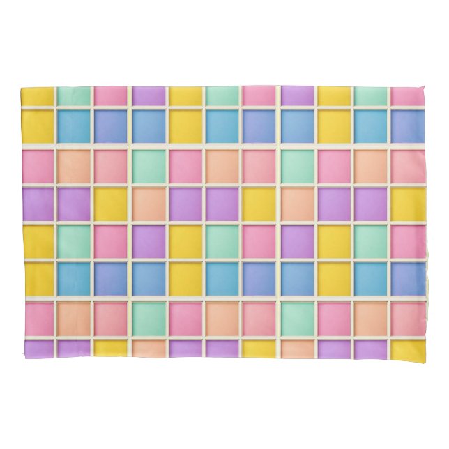 Colourful Geometric Grid Panel Pillowcase (Front)