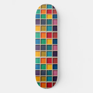 Colourful Geometric Grid Panel Skateboard